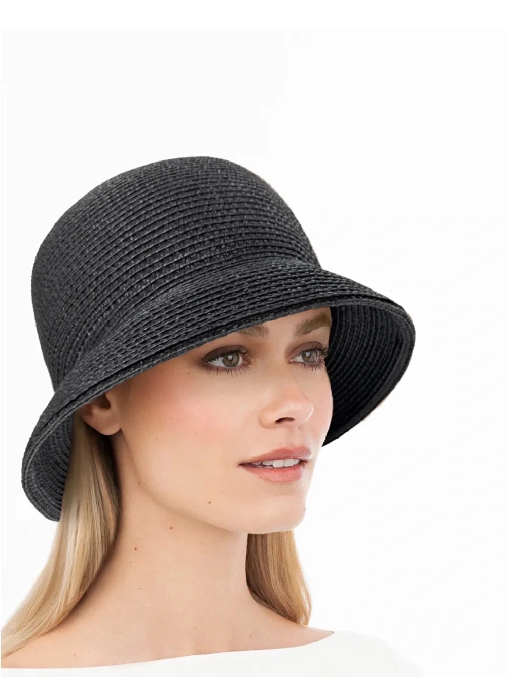 Eric Javits Charcoal Straw Cloche Hat - Picture 1 of 9